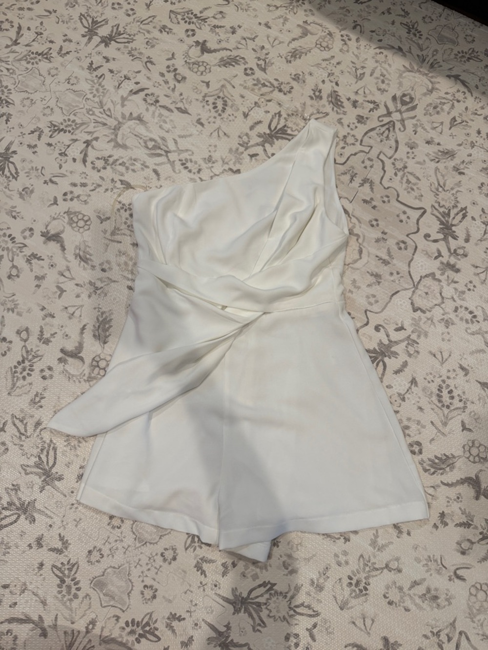 One-Shoulder White Draped Romper